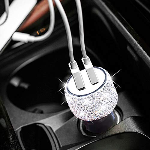 Product Cover Dual USB Car Charger Bling Bling Handmade Rhinestones Crystal Car Decorations for Fast Charging Car Decors for iPhone, iPad Pro/Air 2/Mini, Samsung Galaxy Note9/8/S9/S9+,LG, Nexus, HTC, etc