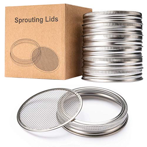 Product Cover HENMI Sprouting Lids for Wide Mouth Mason Jars Canning Jar 304 Stainless Steel Sprouting Jar Lid Kit Sprout Germinator Set to Grow Your Own Organic Sprouts,6Pack(Jar not Included)