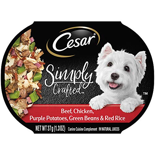 Product Cover Cesar Simply Crafted Adult Soft Wet Dog Food Meal Topper Beef, Chicken, Purple Potatoes, Green Beans & Red Rice, (10) 1.3 oz. Tubs