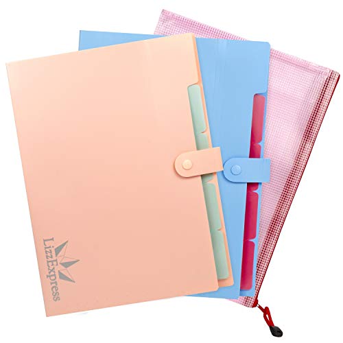 Product Cover Paper Organizer Plastic File Folder | Accordion Folder Tabbed Paper Organizer Perfect File Folders with 5 Pockets Expanding Organizer Document File Filter by Lizz Express