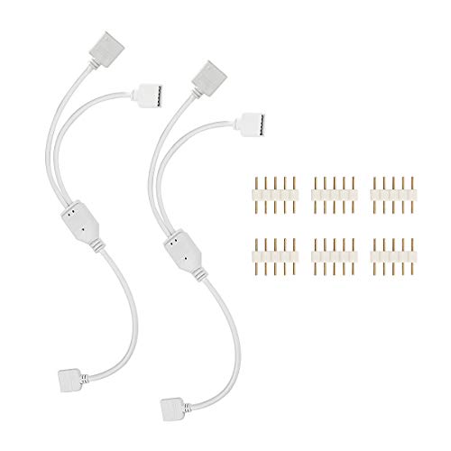 Product Cover LED Strip Splitter Connector 5 Pins 1 to 2 Y- Splitter Cables for 5050 3528 RGBW LED Light Strip with 6 Male 5-pin Plugs (2-Pack)