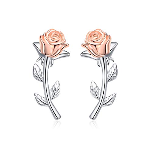 Product Cover YFN 925 Sterling Silver Rose Flower Stud Earrings Ear Crawler Climber Earrings for Women Jewelry