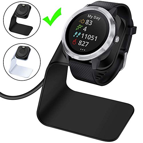 Product Cover EZCO Charger Dock Compatible with Garmin Vivoactive 3 / Vivoactive 3 Music, Premium Aluminm Charging Cable Stand Base Station USB Date Syn for Fenix 5 / Vivoactive 3 Music Smartwatch, Black