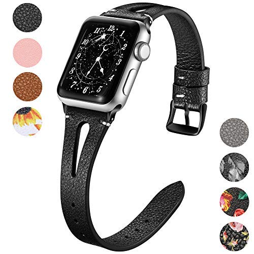 Product Cover Haveda Leather Bands Compatible for Apple Watch Band 44mm Series 4 Series 5, Soft Slim Feminine Floral Wristband for iWatch 42mm Women, Apple Watch Series 4 Series3/2/1, Black