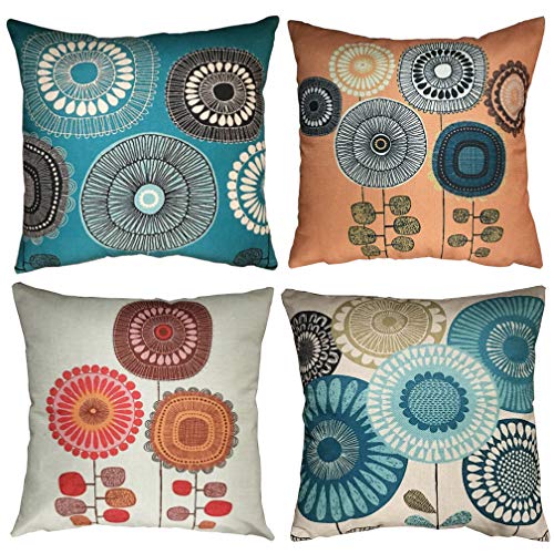 Product Cover ULOVE LOVE YOURSELF Flowers Pattern Throw Pillow Covers Abstract Floral Design Pillowcase Home Decorative Square Cushion Covers 18 X 18 Inch,4Pack (Flowers Pattern)