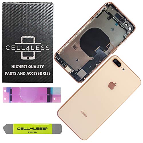 Product Cover CELL4LESS Back Housing Assembly Metal MidFrame w/Major Components Pre-Installed Including Buttons for iPhone 8 Plus (Gold)