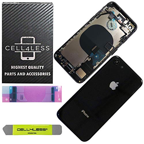 Product Cover CELL4LESS Back Housing Complete Assembly Metal MidFrame w/Back Glass - Wireless Charging pad - Sim Card Tray and Camera Frame and Lens for iPhone 8 (Space Gray)