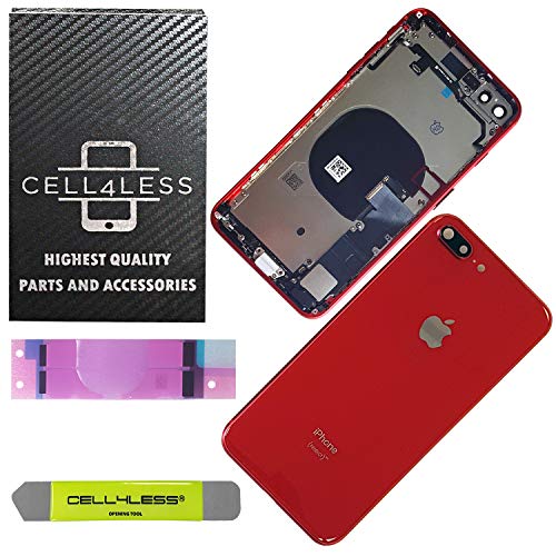 Product Cover CELL4LESS Back Housing Assembly Metal MidFrame w/Major Components Pre-Installed Including Buttons for iPhone 8 Plus (Red)