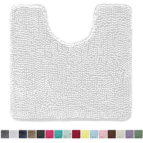 Product Cover KANGAROO Original Shaggy Chenille Toilet Bath Rug, Oval U-Shape Contour Mat for Toilet, Washable, Mats Contoured for Toilets, Soft, Plush Carpet Rugs for Kids Tub, Shower, and Bathroom, White
