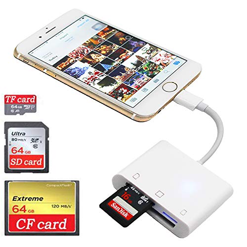 Product Cover SD CF Card Reader for iPhone iPad iPad pro Camera SD Reader Adapter Memory Card Reader Adapter Digital Camera Reader for iPhone Xs Max/Xs/X/8 Plus/8/7 Plus/7/iPad Mini/Air No App Require