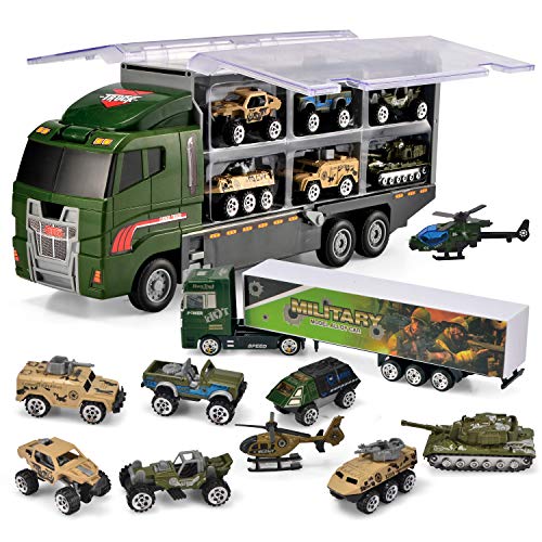 Product Cover JOYIN 10 in 1 Die-cast Military Truck Army Vehicle Mini Battle Car Toy Set in Carrier Truck