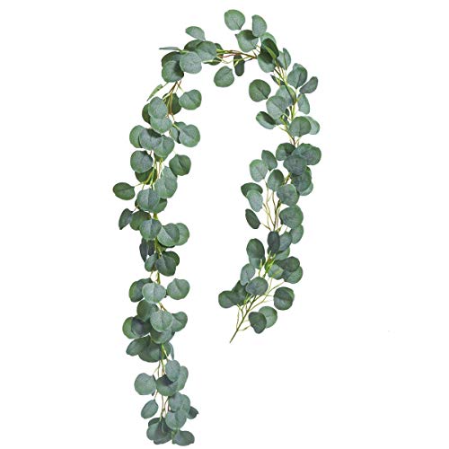 Product Cover NANSSY 6.5 Feet Artificial Silver Dollar Eucalyptus Garland Greenery Wreath for Wedding, Party, Wall Decor (Eucalyptus Leaves 1)