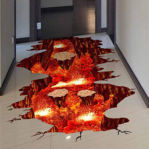 Product Cover Quanhaigou Creative 3D Space Wall Decals Removable PVC Magic Floor Flame and Lava Wall Stickers Murals Wallpaper Art Decor for Home Walls Ceiling Boys Room Kids Bedroom Nursery School