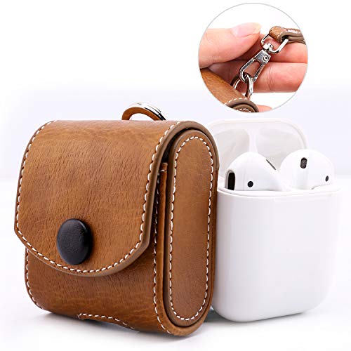 Product Cover MoKo Case Fit AirPods 1/AirPods 2, Magnetic Snap Closure Protective Cover Carrying Pouch Pocket, with Holding Strap, for Apple AirPods 1 & AirPods 2 Charging Case - Brown
