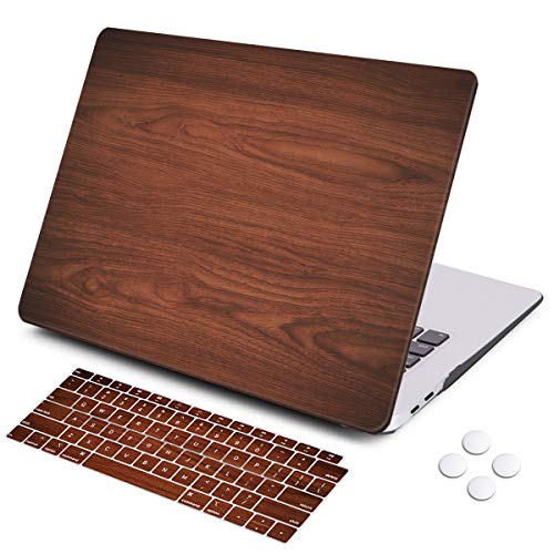 Product Cover iCasso MacBook Air 13 Inch Case 2018 Release A1932,Rubber Coated Cover with Keyboard Cover Compatible Newest MacBook Air 13 Inch with Retina Display fits Touch ID (Brown Wood)