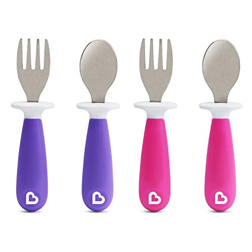 Product Cover Munchkin Raise 4 Count Toddler Fork and Spoon, Pink/Purple, 12+
