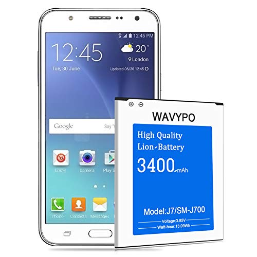 Product Cover (Upgraded) Wavypo Galaxy J7 Battery, 3400mAh Replacement Battery for Samsung Galaxy J7 SM-J700 (2015 Ver), EB-BJ700BBC/ EB-BJ700BBU, J700H, J700P, J700T, J700T1, J700M [24 Month Warranty]