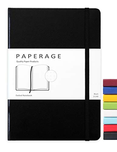 Product Cover Paperage Dotted Journal Bullet Notebook, Hard Cover, Medium 5.7 x 8 inches, 100 gsm Thick Paper (Black, Dotted)