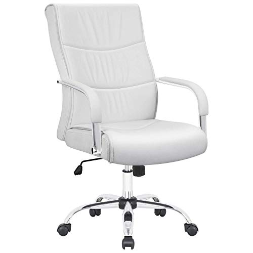 Product Cover Furmax High Back Office Desk Chair Conference Leather Executive with Padded Armrests,Adjustable Ergonomic Swivel Task Chair with Lumbar Support (White)