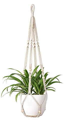 Product Cover Mkono Macrame Plant Hangers Indoor Hanging Planter Basket Flower Pot Holder Cotton Rope with Beads No Tassels, 35 Inch