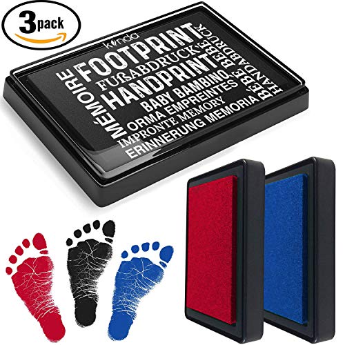 Product Cover Baby Ink Pad - Handprint & Footprint Newborn Kit - Print Stamps Reusable Feet & Hands Stamps - 100% Non-Toxic, Acid-Free - Smudge-Proof Designs - Ideal Family Memory (Black+Blue+Red)
