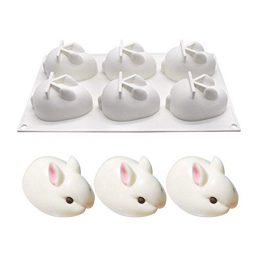 Product Cover MoldFun 6 Cavity 3D Rabbit Mousse Cake Baking Pan Easter Day Bunny Silicone Mold for French Dessert Soap Lotion Bar Cupcake Butter Jelly Jello Ice Cube Tray Plaster