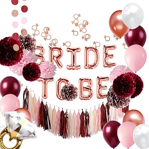 Product Cover Burgundy and Rose Gold Bachelorette Party Decorations Bridal Shower Kit - Tissue Pom Poms Bride to Be Balloons Banner Tassels Garland Ring Confettis - All in ONE
