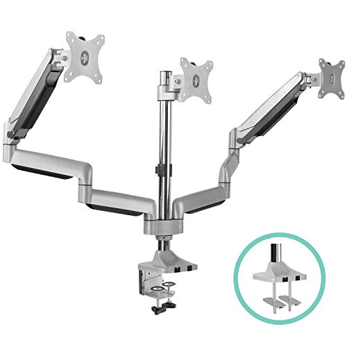 Product Cover EleTab Triple Monitor Stand Mount - Full Motion Swivel 3 Monitor Desk Mount Stand Articulating Gas Spring Arms Fits Computer Screens 13 to 32 inches, Each Arm Holds up to 15.4 lbs