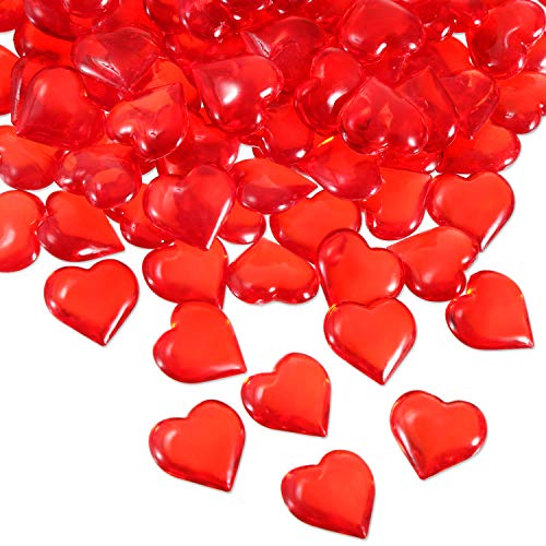 Product Cover Tatuo 160 Pieces Acrylic Heart Decoration Valentine's Day Heart Ornaments for Vase Fillers and Table Scatter, 0.9 Inch (Red)