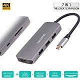 Product Cover USB C HDMI PD Adapter for MacBook Pro 2018/2017, MacBook Air 2018, Surface Book 2, 7 in 1 Type C Thunderbolt 3 Hub with SD/Micro SD Card Reader, 4K HDMI,3 USB 3.0 Ports,USB C Power Pass-Through Port