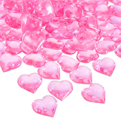 Product Cover Tatuo 160 Pieces Acrylic Heart Decoration Valentine's Day Heart Ornaments for Vase Fillers and Table Scatter, 0.9 Inch (Pink)