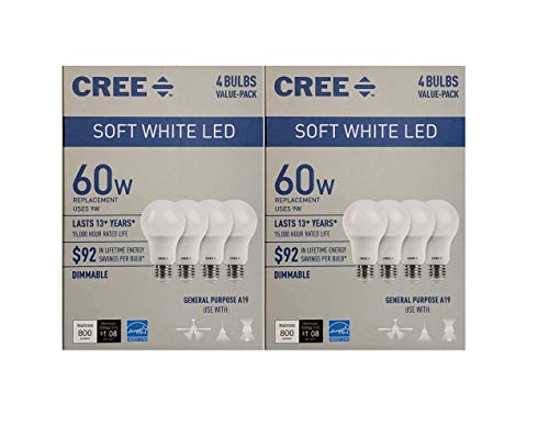 Product Cover Cree 60 Watt Equivalent, Soft White, Dimmable, A19 LED Light Bulb, 8-Pack