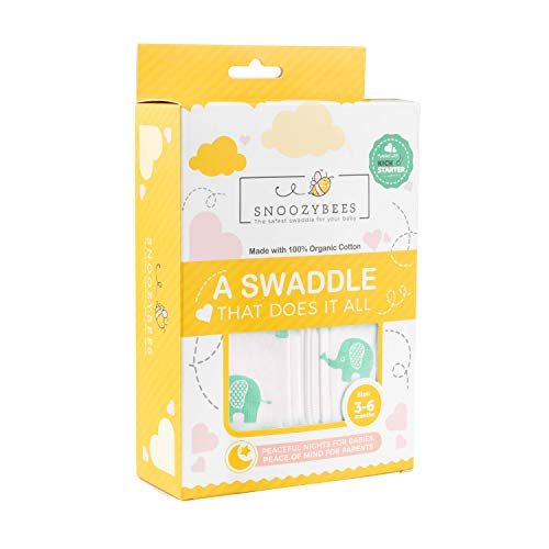 Product Cover SNUGGLEBEES Swaddle Wrap - Premium Organic Cotton Infant/Baby Sleep Sack Blanket | Hip Healthy | Breathable, Lightweight for Summer | Magic/Miracle/Dream (Medium, Elephant)