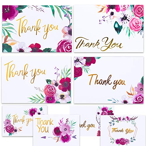 Product Cover Boho Floral Thank You Cards for Designer Thank You Notes! Bulk Set of 48 Blank Cards with Envelopes for Baby Shower Note Cards, Wedding Thank You Cards and Bridal Shower Thankyou Card