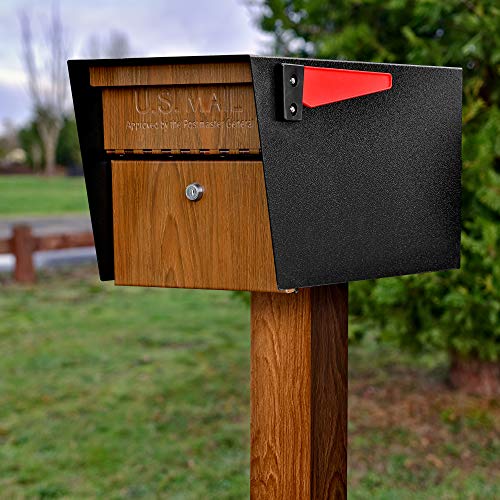 Product Cover Mail Boss Curbside 7510 Mail Manager Locking Security Mailbox, Wood Grain, Black Powder Coat
