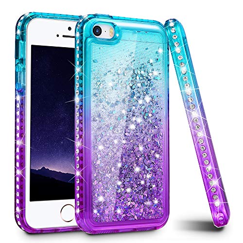 Product Cover Ruky iPhone 5 5S Case, iPhone SE Case, Gradient Quicksand Series Glitter Flowing Liquid Floating Sparkly Bling Diamond Soft TPU Girls Women Cute Case for iPhone 5 5S SE (Aqua Purple)