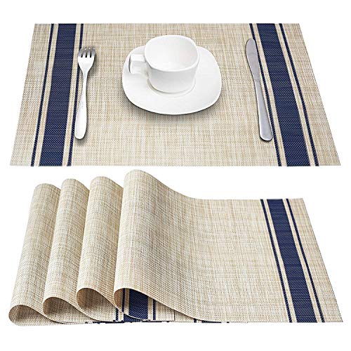 Product Cover DACHUI Placemats, Heat-Resistant Placemats Stain Resistant Anti-Skid Washable PVC Table Mats Woven Vinyl Placemats, Set of 6 (Blue)