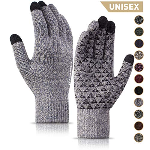 Product Cover TRENDOUX Winter Gloves, Knit Warm Texting Touch Screen Gloves for Men Women - Anti-Slip - Elastic Cuff - Thermal Soft Wool Lining - Hands Warm in Cold Weather - Light Gray - M