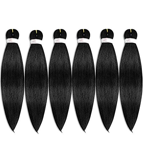 Product Cover Pre-stretched Braiding Hair Easy Braid Professional Itch Free Synthetic Fiber Corchet Braids Yaki Texture Hair Extensions 6 packs Braid Hair 22 Inch (#1B)