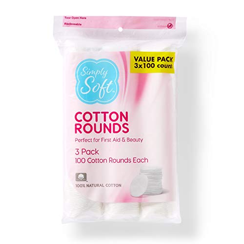 Product Cover Simply Soft Cotton Rounds, 100% Cotton, Absorbent and Textured Cotton Pads are Lint Free, 300 Count