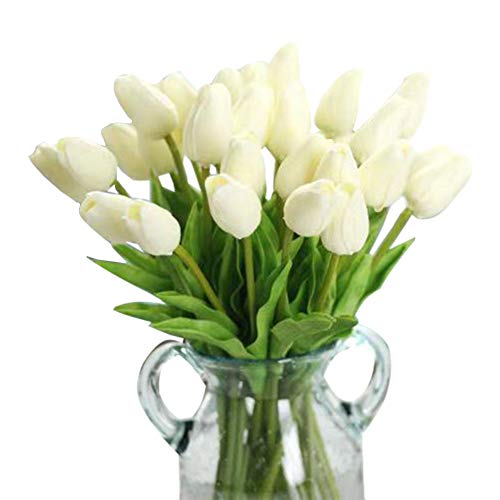 Product Cover CQURE Artificial Flowers,Fake Flowers Bouquet Silk Tulip Real Touch Bridal Wedding Bouquet for Home Garden Party Floral Decor 10 Pcs