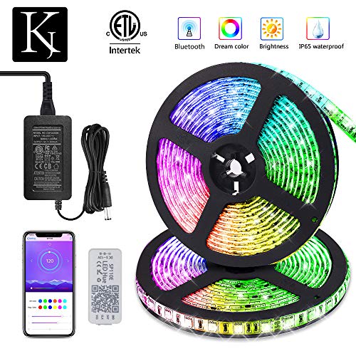 Product Cover KORJO Dream Color LED Strip Lights, 32.8ft/10M Bluetooth LED Chasing Light with APP, Waterproof 12V 300 LEDs 5050 RGB Color Changing Rope Light Kit, Flexible Led Strip Lighting for Home Kitchen