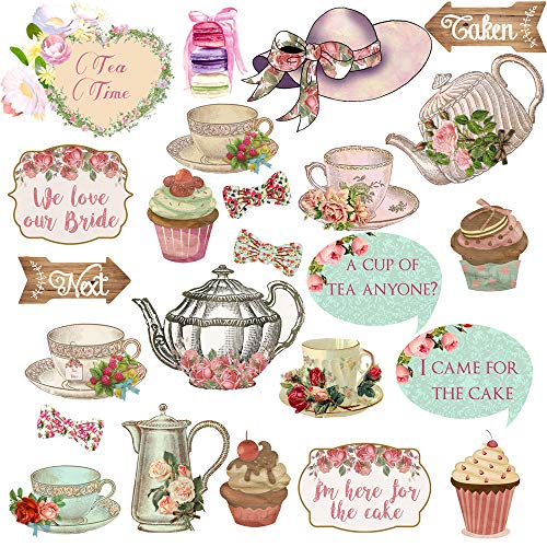 Product Cover Tea Photo Booth Props, 25pcs Tea Party Supplies, BizoeRade Tea Party Photo Booth Props, Tea Party Decorations, Perfect for Tea Time Party