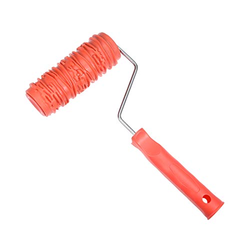 Product Cover uxcell Painting Roller with Handle 6 inch Rubber Wood Pattern Graining Knurling Tool for Wall Decoration Red
