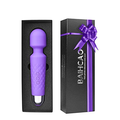 Product Cover BAIHCAO Powerful Vibrate Handheld Wand Personal Massager,Whisper Quiet,Waterproof,Wireless Therapeutic,Rechargeable,Multi Speed 20 Vibrating Patterns for Neck Shoulder Back Body Massage-Purple