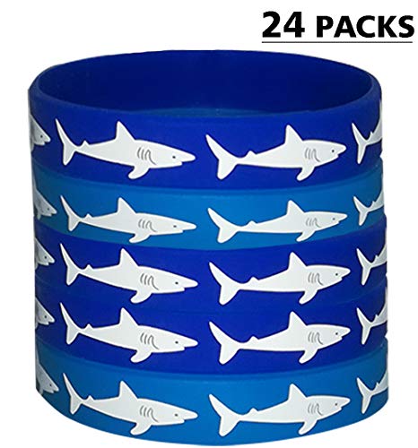 Product Cover 24PCS Shark Party Favors Rubber Bracelets - Under the Sea/Baby Shark Birthday Party Supplies Goodie Bag Stuffers Fillers Slicone Wristbands