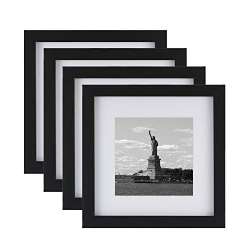 Product Cover ONE WALL Tempered Glass 8x8 Picture Frame with Mats for 5x5, 4x4 Photo, Black Wood Frame for Wall and Tabletop (Mounting Hardware Included)