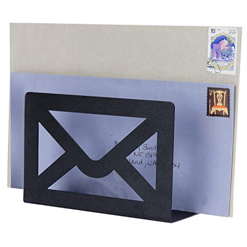 Product Cover MyGift Modern Cutout Envelope-Design Black Metal Desktop Letter Holder