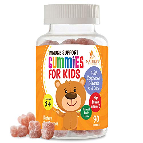 Product Cover Kids Immune Support Gummies with Vitamin C, Echinacea and Zinc - Children's Immunity System Booster & Vitamin C Gummy, Tasty Natural Fruit Flavor, by Nature's Nutrition - 90 Gummy Bears