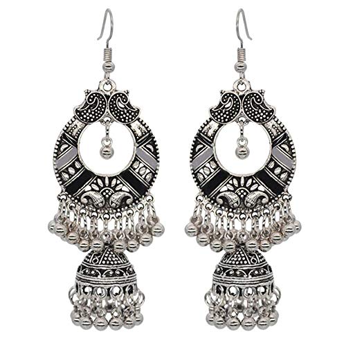 Product Cover Vintage Silver Alloy Bells Beads Tassel Statement Earrings for Women Turkish Tribal Gypsy Indian Jewelry Party (Style 4)